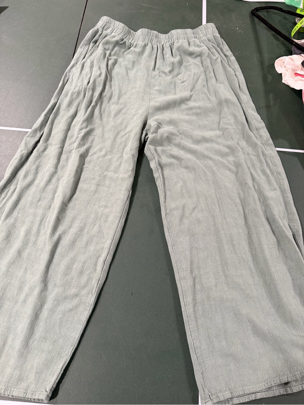 Wide-Leg Women's Pants in Sage Green with Elastic Waist